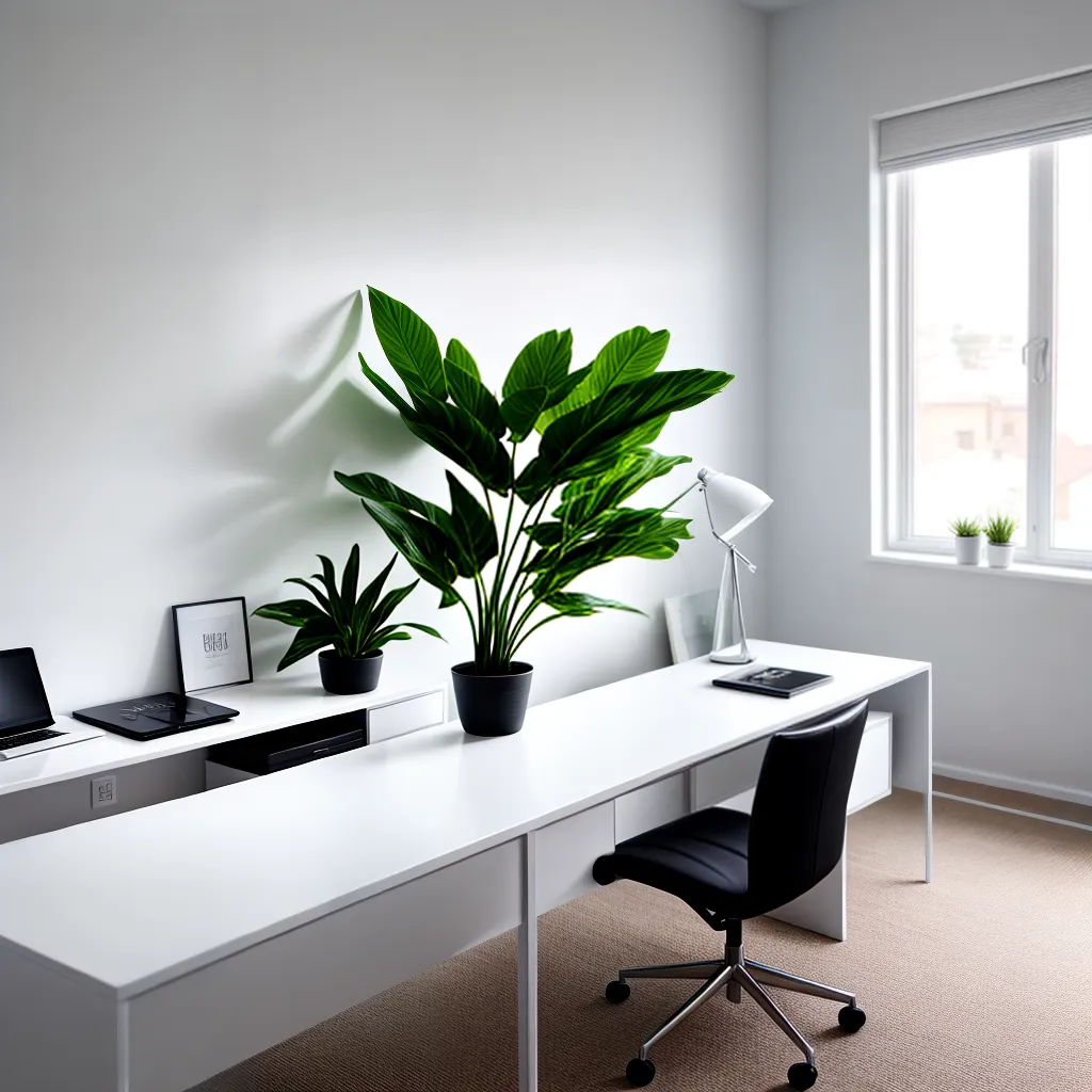 escritorio minimalista branco plantas