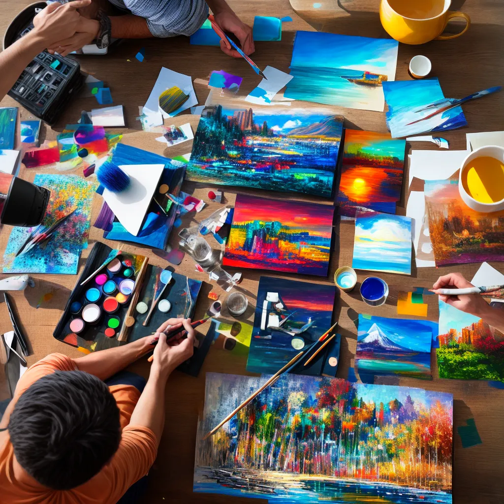 artistas trabalhando pinturas ferramentas criativas artistas trabalhando pinturas ferramentas criativas