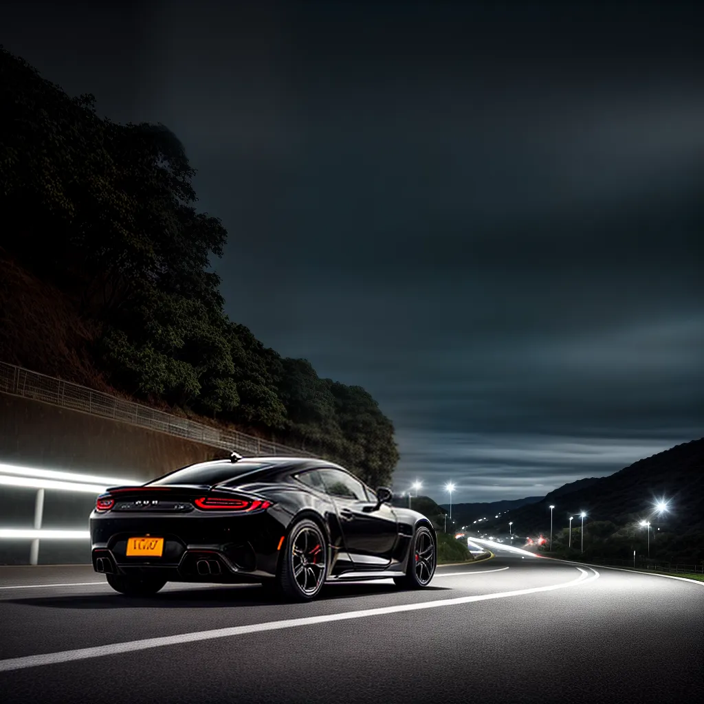 carro esporte preto estrada noturna