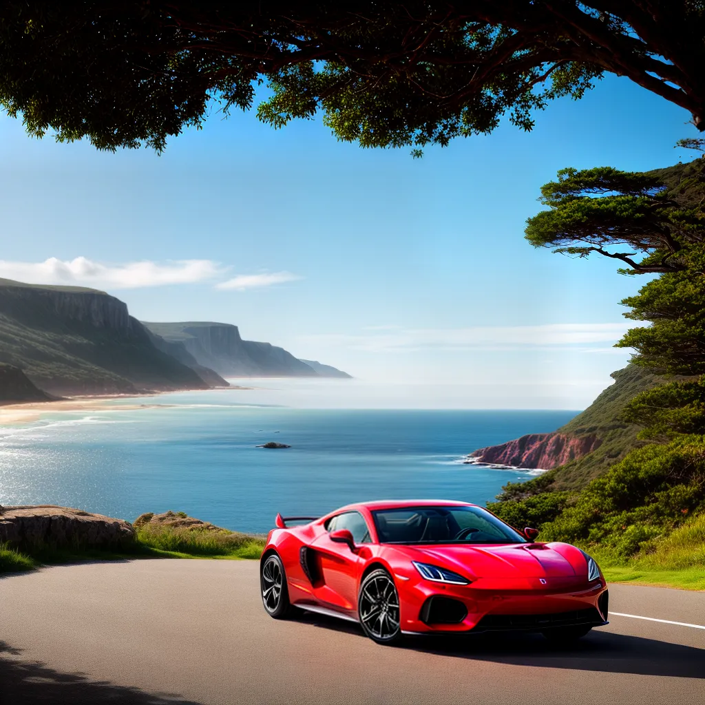 carro esportivo vermelho estrada costeira