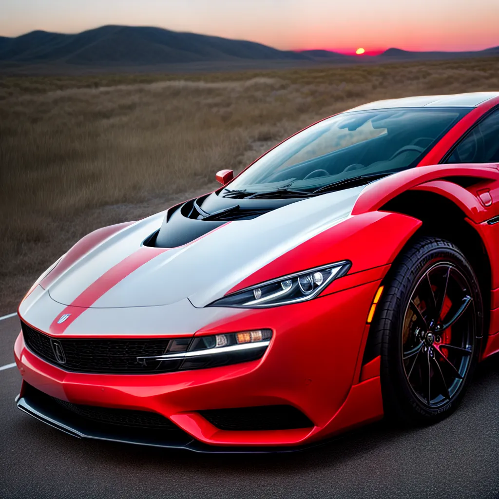carro esportivo vermelho por do sol