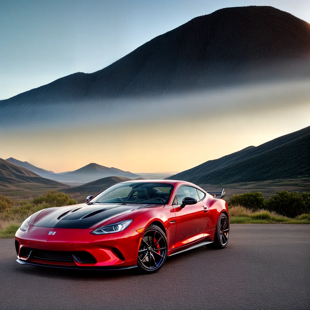 carro esportivo vermelho montanhas por do sol