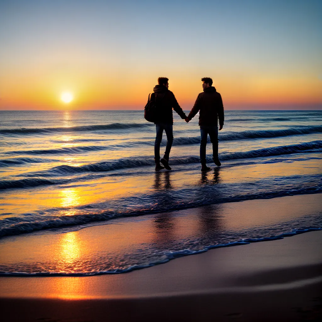 casal maos praia por do sol