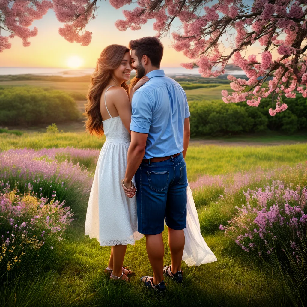 casal maos flores por do sol
