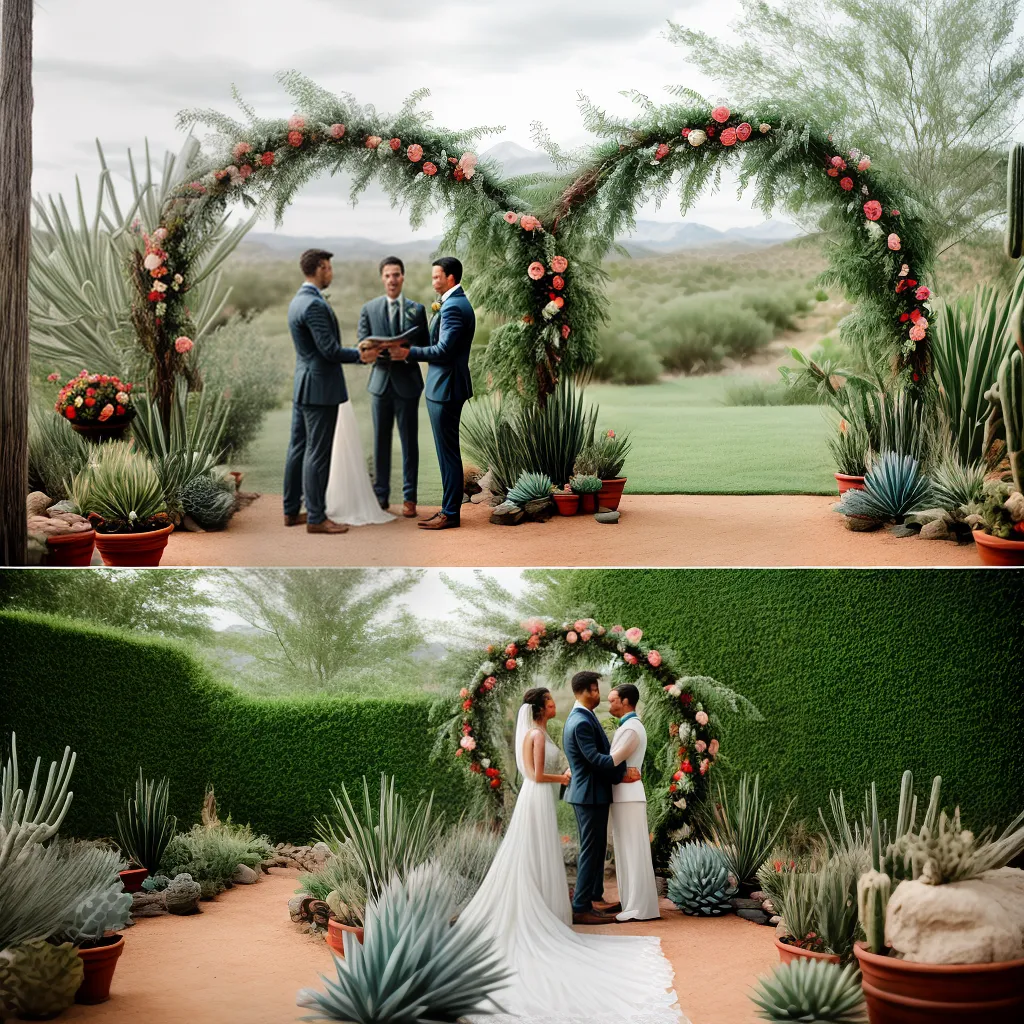 casamento ao ar livre arco madeira cactos 1