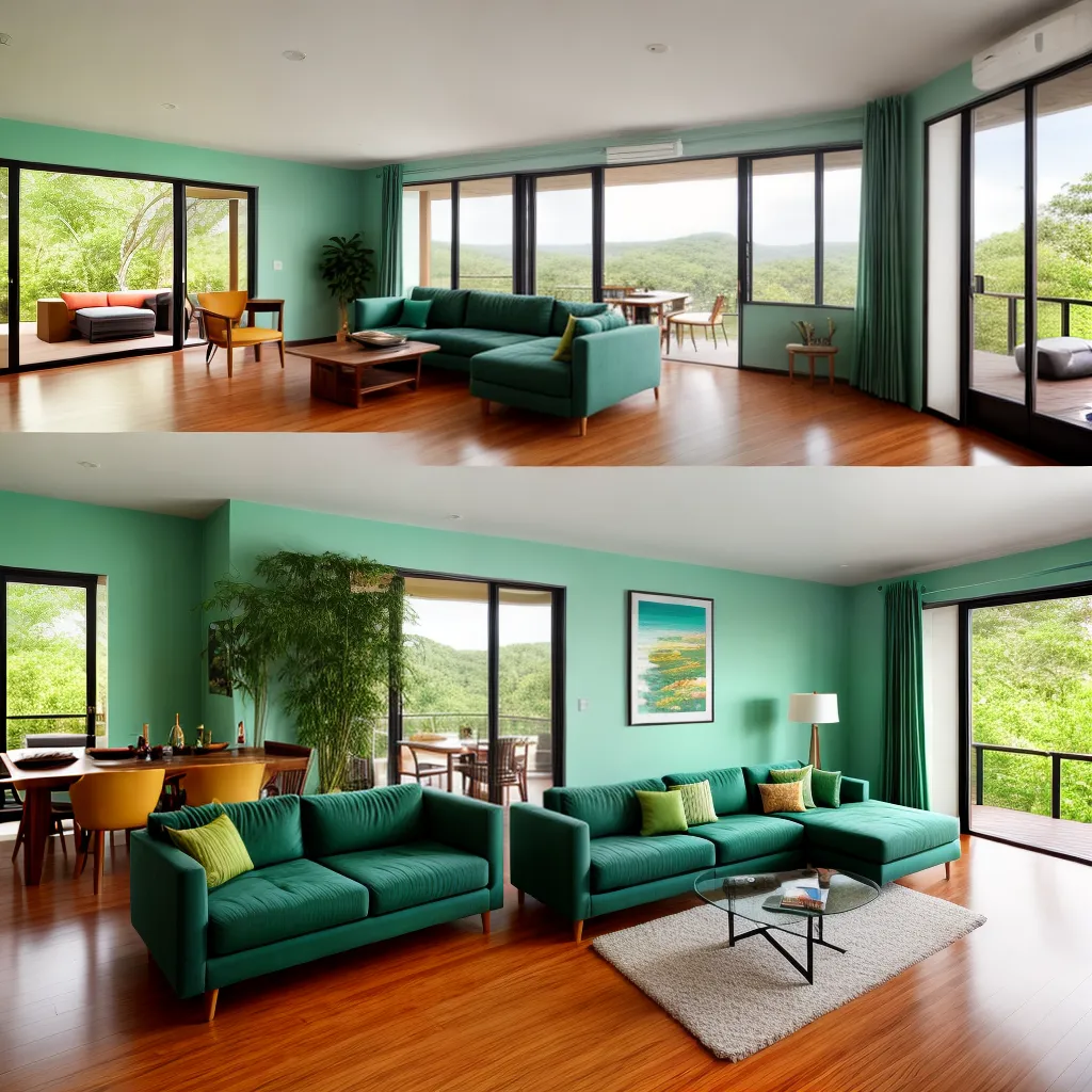sala vibrante janela panoramica floresta
