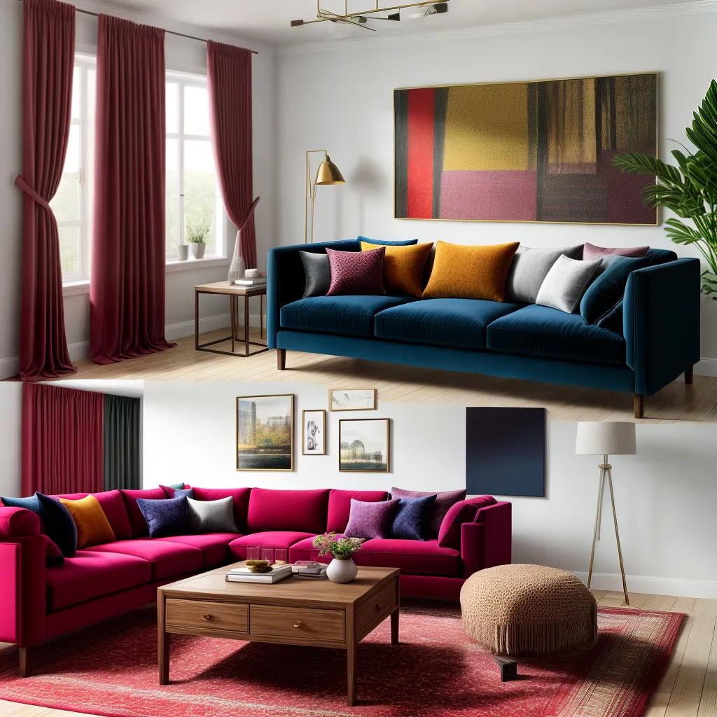sala vibrante sofa veludo cores