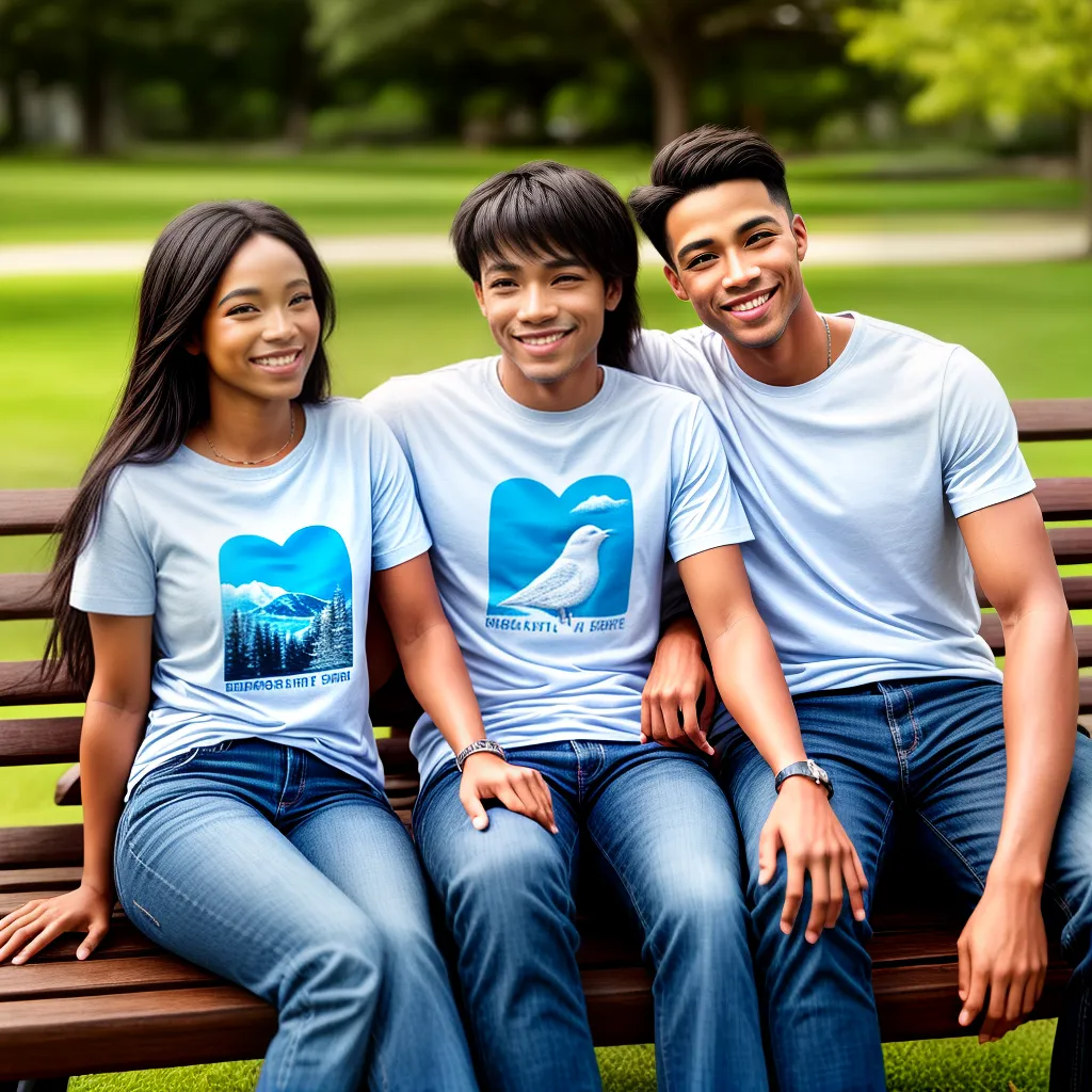 casal sorridente banco parque camisetas amor