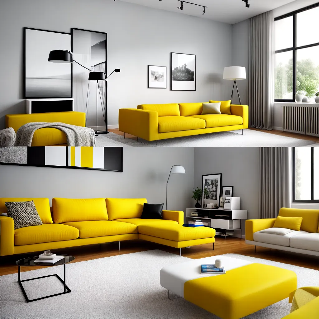 sala moderna sofa branco cadeira amarela