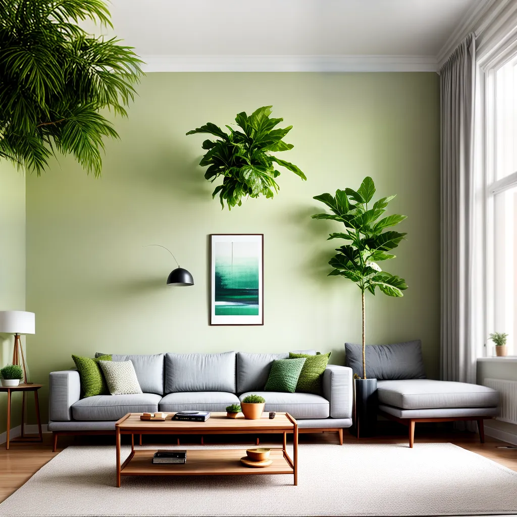 sala natural luz sofa verde plantas