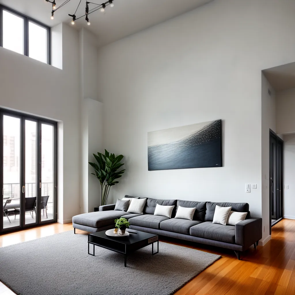 sala espacosa moderna sofa chandelier