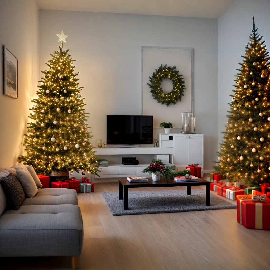 sala moderna arvore natal parede