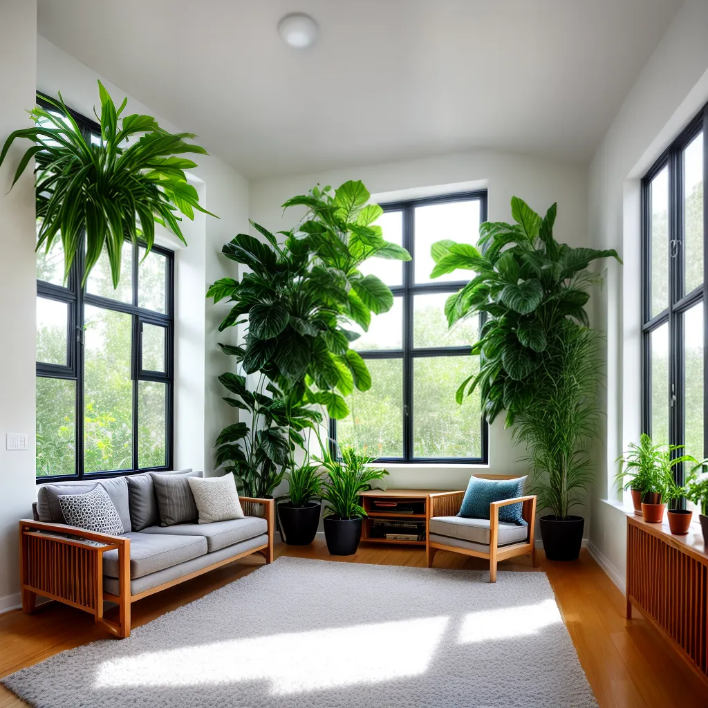sala estar janelas plantas verdes