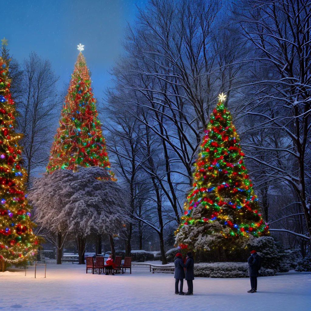 arvore natal luzes neve familias