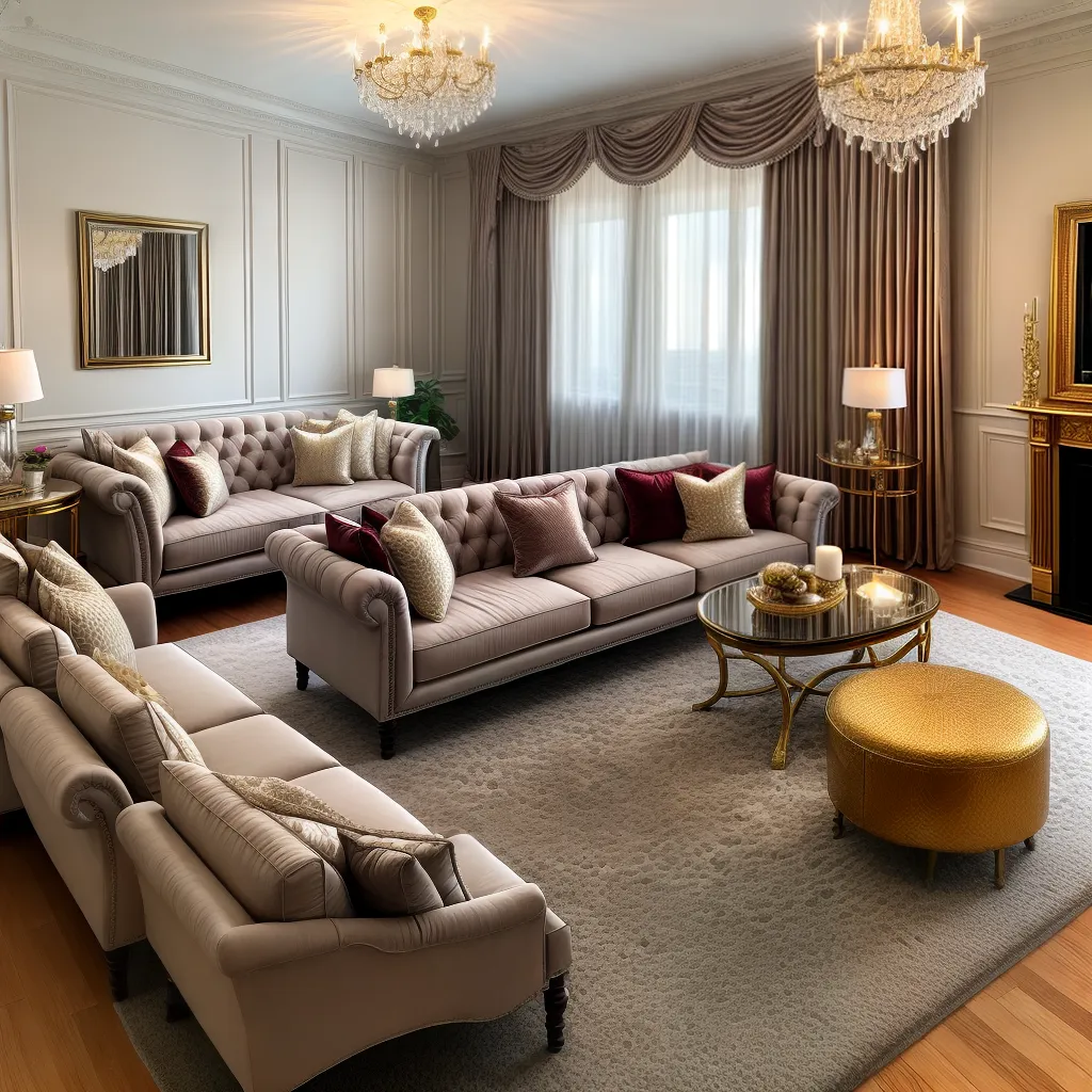 sala decorada sofa veludo cristal espelho