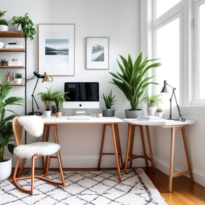 escritorio scandinavo madeira neutro sereno