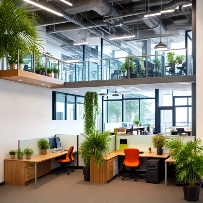 coworking moderno luz natural plantas