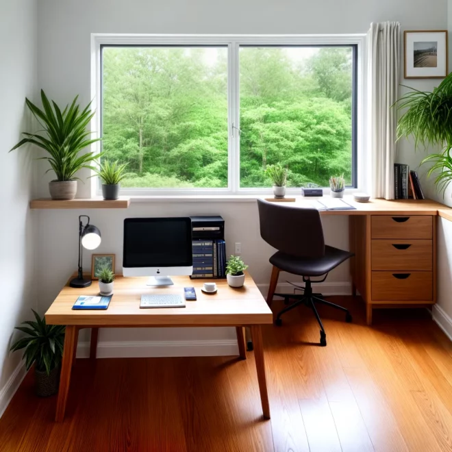 escritorio iluminado organizado ergonomico
