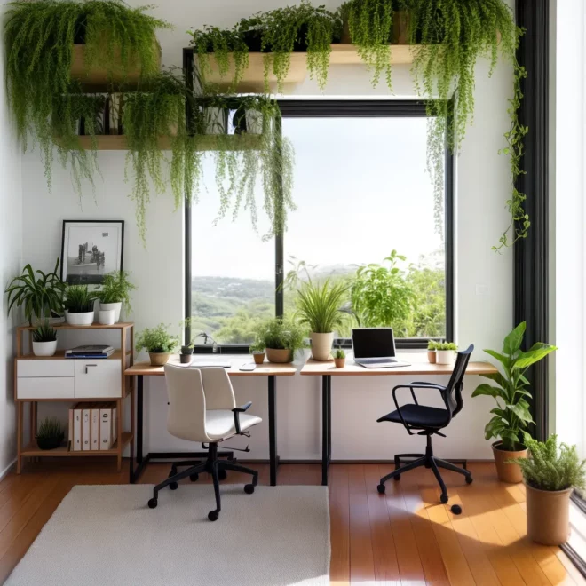 home office minimalista plantas