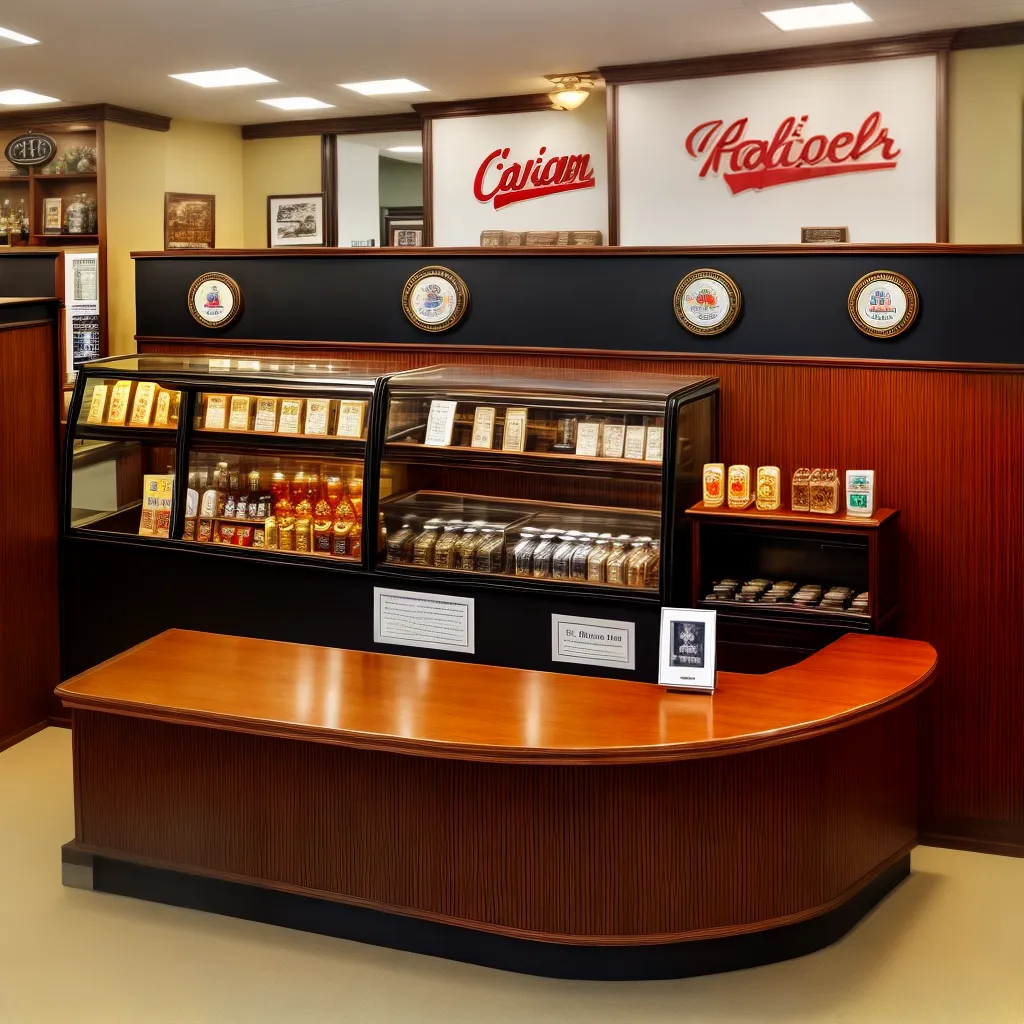 balcao atendimento vintage madeira brass
