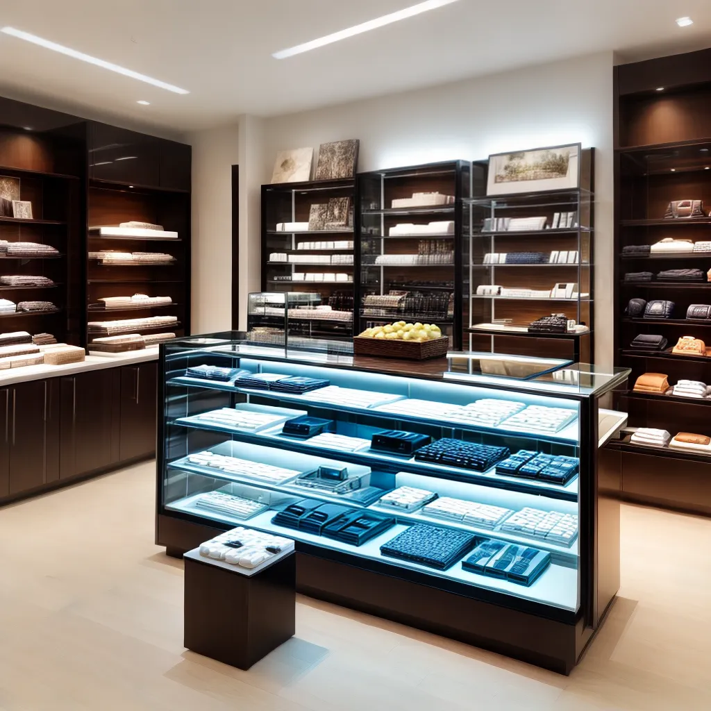 expositor vitrine luxo produtos elegantes