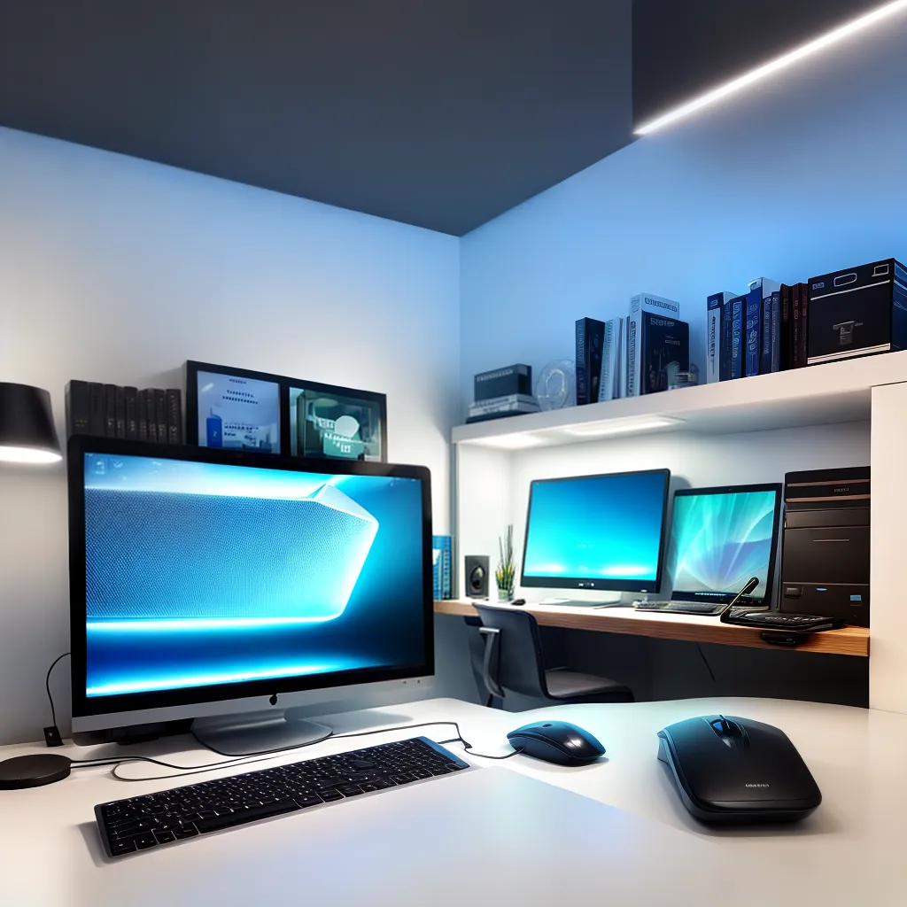 escritorio futurista minimalista led azul