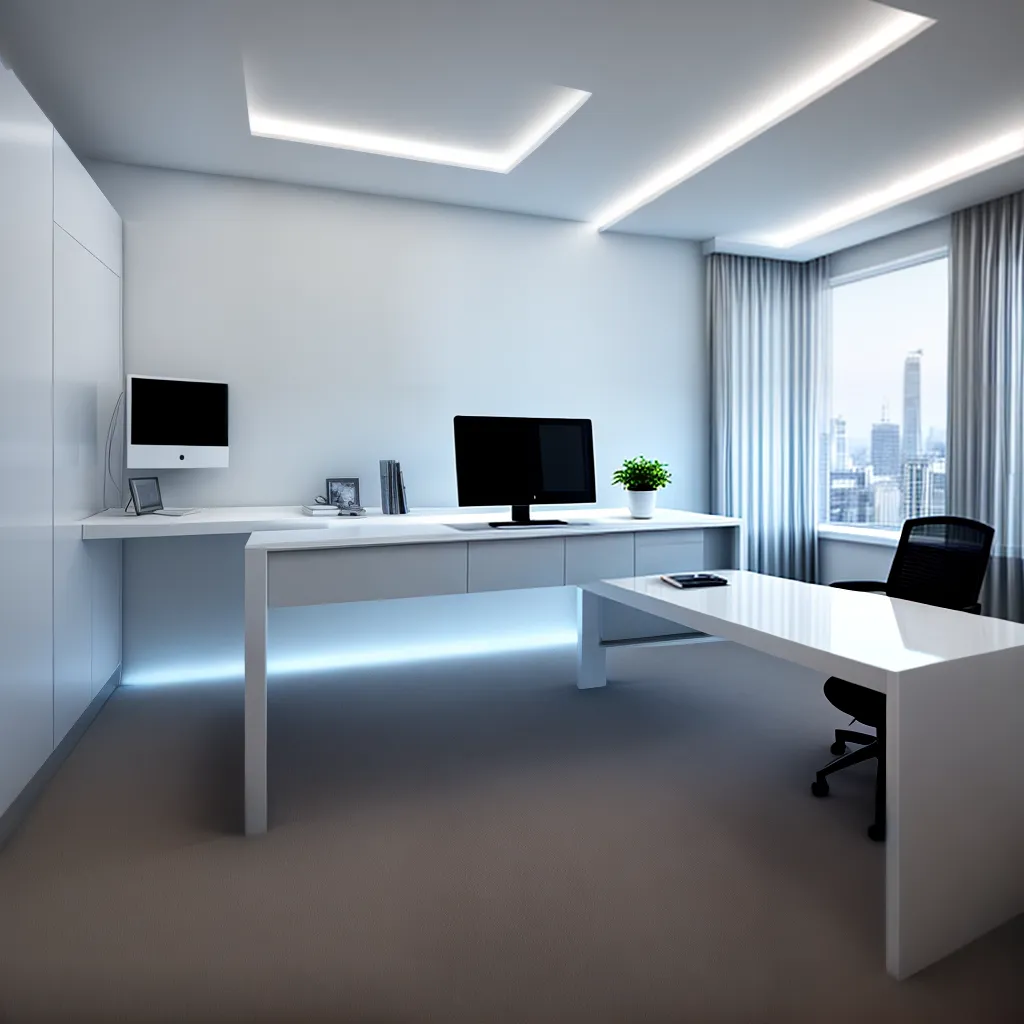 escritorio futurista minimalista luzes led 1