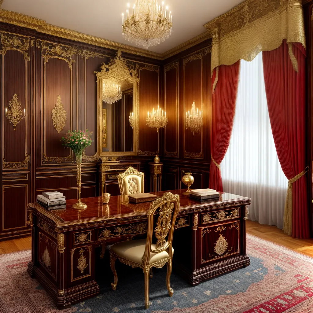 escritorio luxuoso barroco madeira