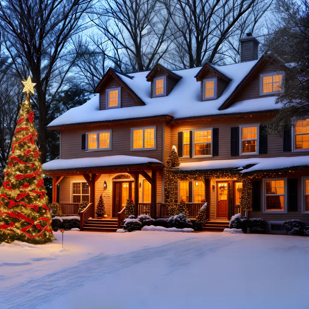 arvore natal iluminada neve casa festiva arvore natal iluminada neve casa festiva