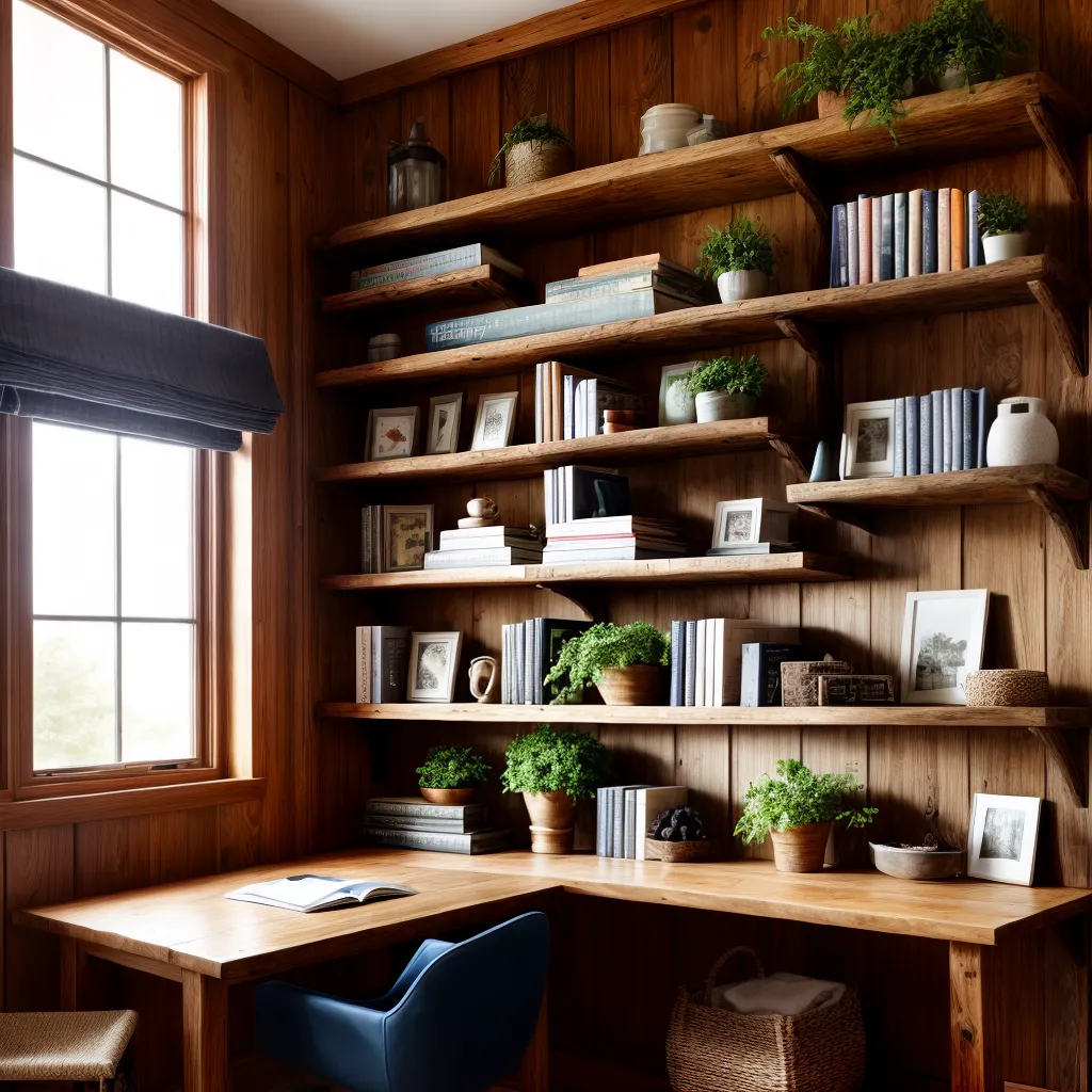 escritorio cabana madeira plantas luz