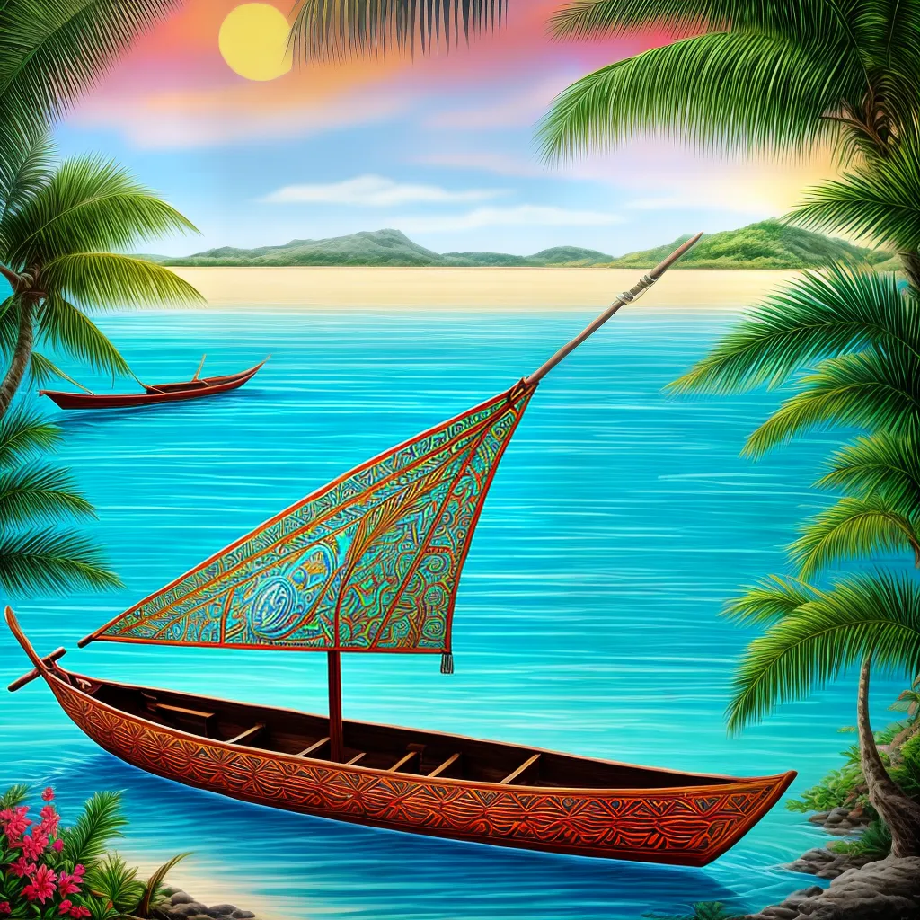 pintura canoa polinesia aguas turquesa pintura canoa polinesia aguas turquesa