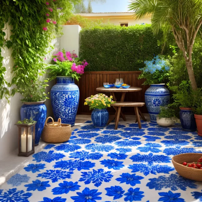 mural azul branco patio mediterraneo mural azul branco patio mediterraneo