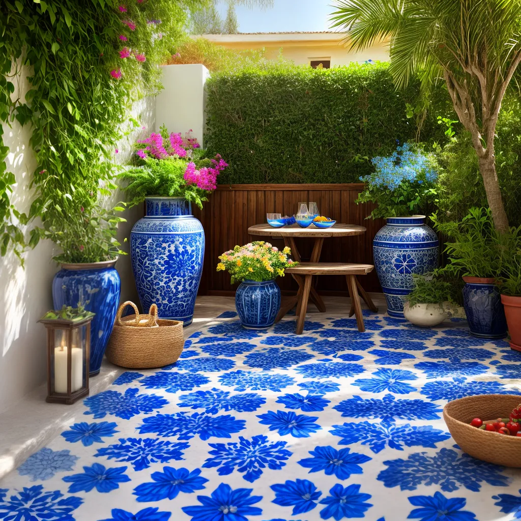 mural azul branco patio mediterraneo mural azul branco patio mediterraneo