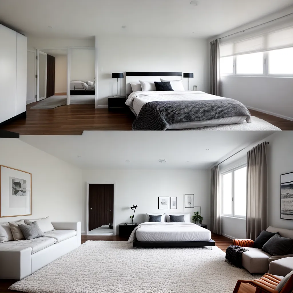quarto minimalista cama branca iluminacao