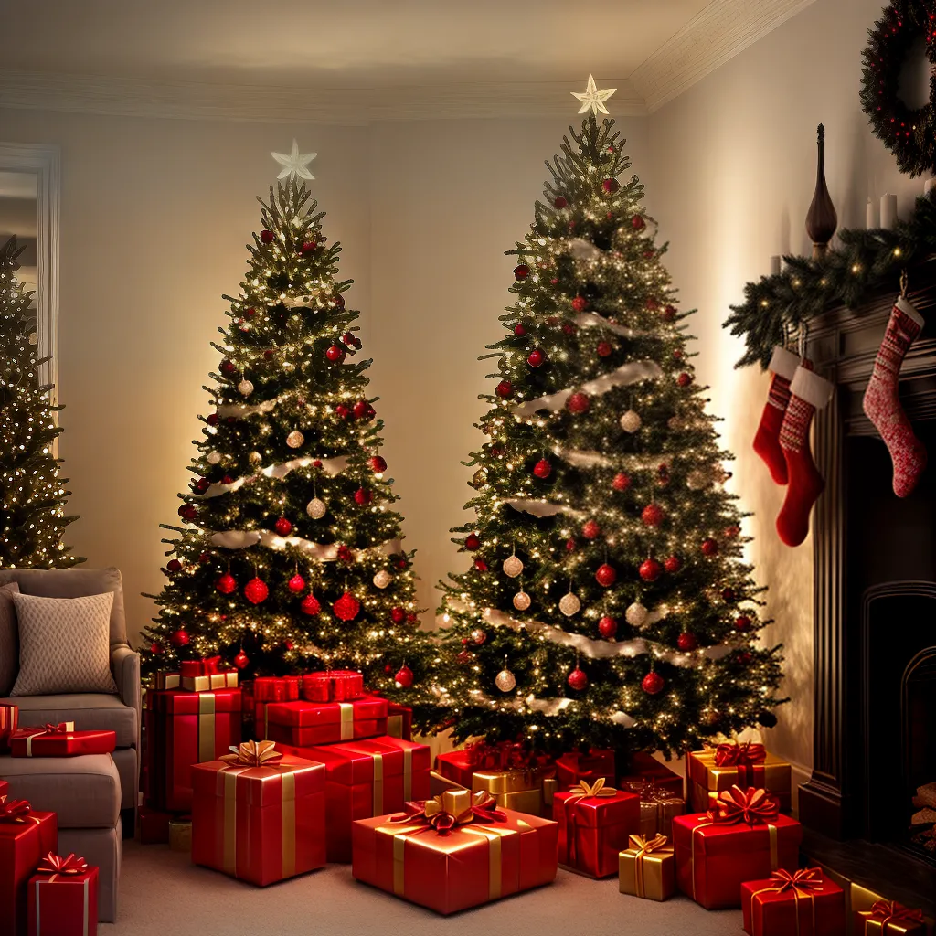 arvore natal luzes enfeites presentes lareira arvore natal luzes enfeites presentes lareira
