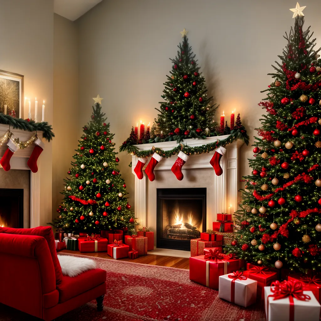 sala estar natal luzes arvore lareira