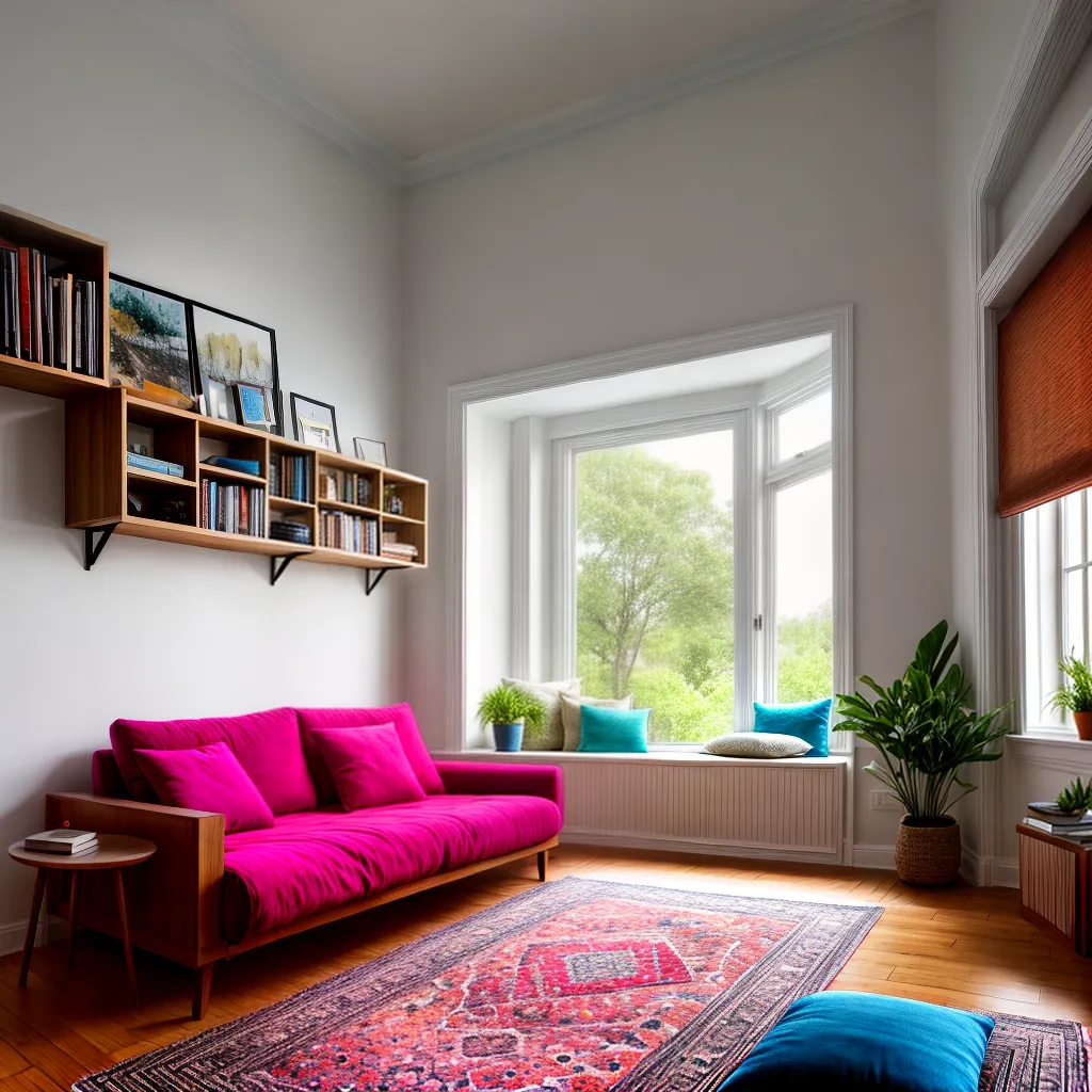 sala organizada sofa livros janela