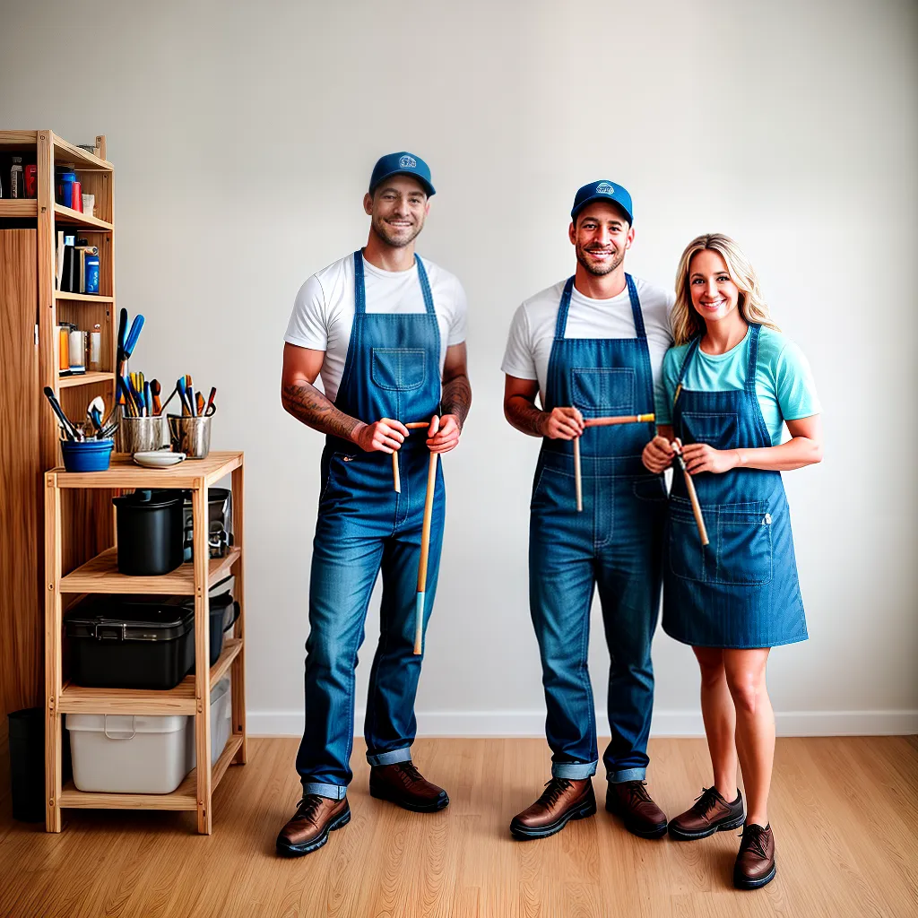 casal sorridente pintura apron feliz