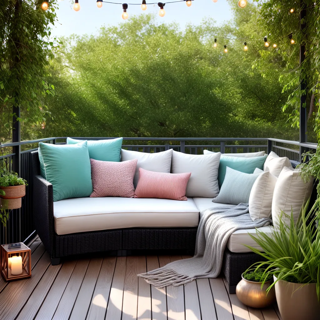 cantinho relaxante balcone sofa mesa flores