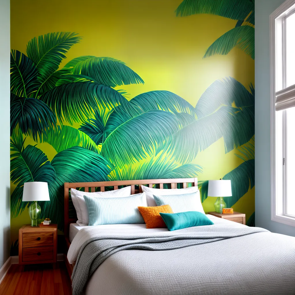 quarto tropical vibrante palmeiras ananas
