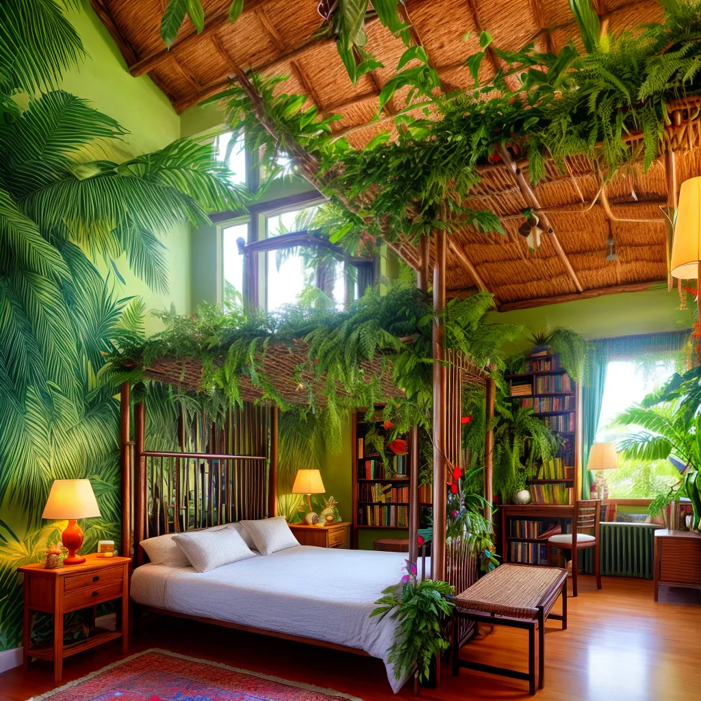 quarto jungle animais murais cama canopy