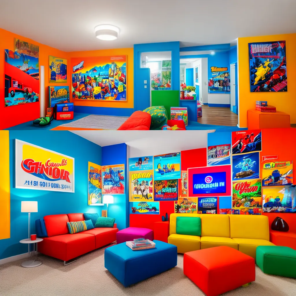 sala vibrante pop art neon sofa