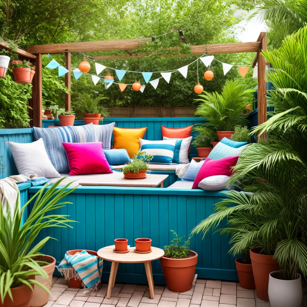 patio colorido luzes plantas conforto