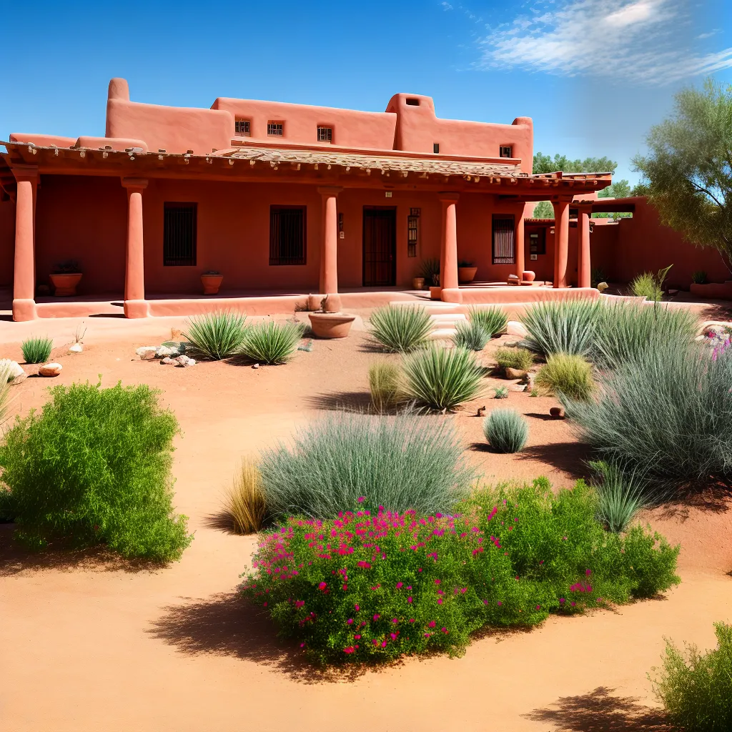 edificio pueblo revival adobe vigas tiles