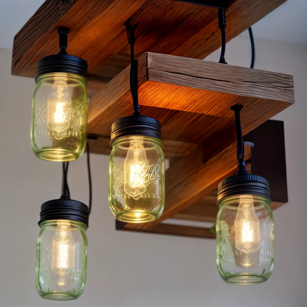 lustre mason jar luzes fadas madeira lustre mason jar luzes fadas madeira
