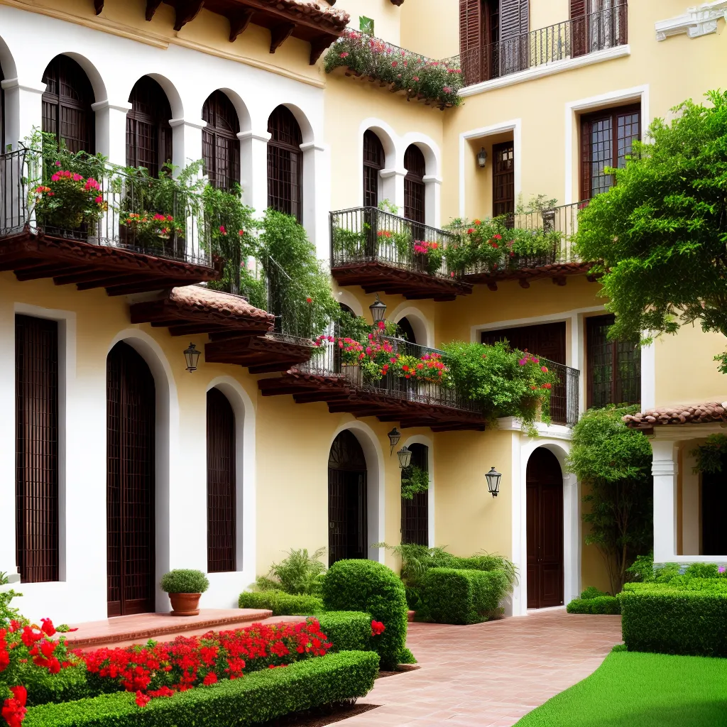 edificio colonial espanhol jardim colorido edificio colonial espanhol jardim colorido