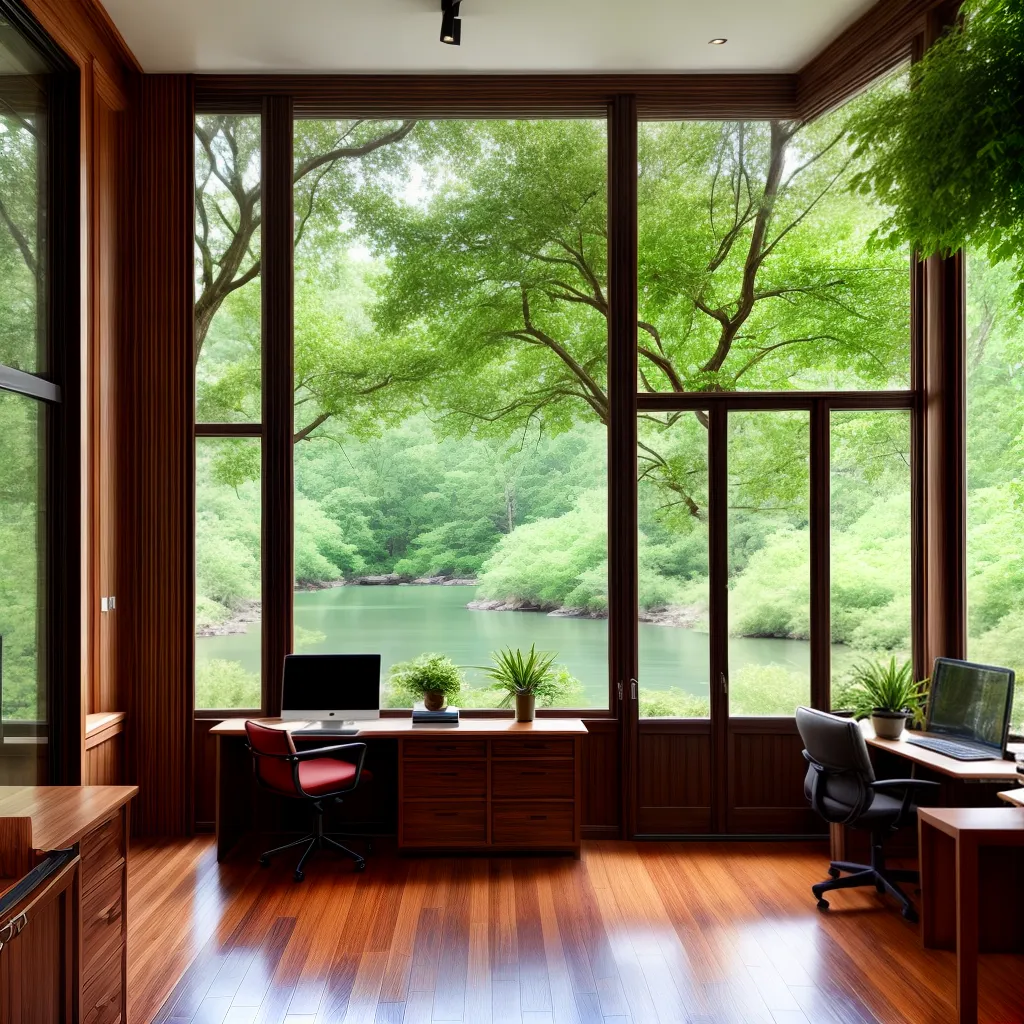 escritorio casa rio natureza serenidade