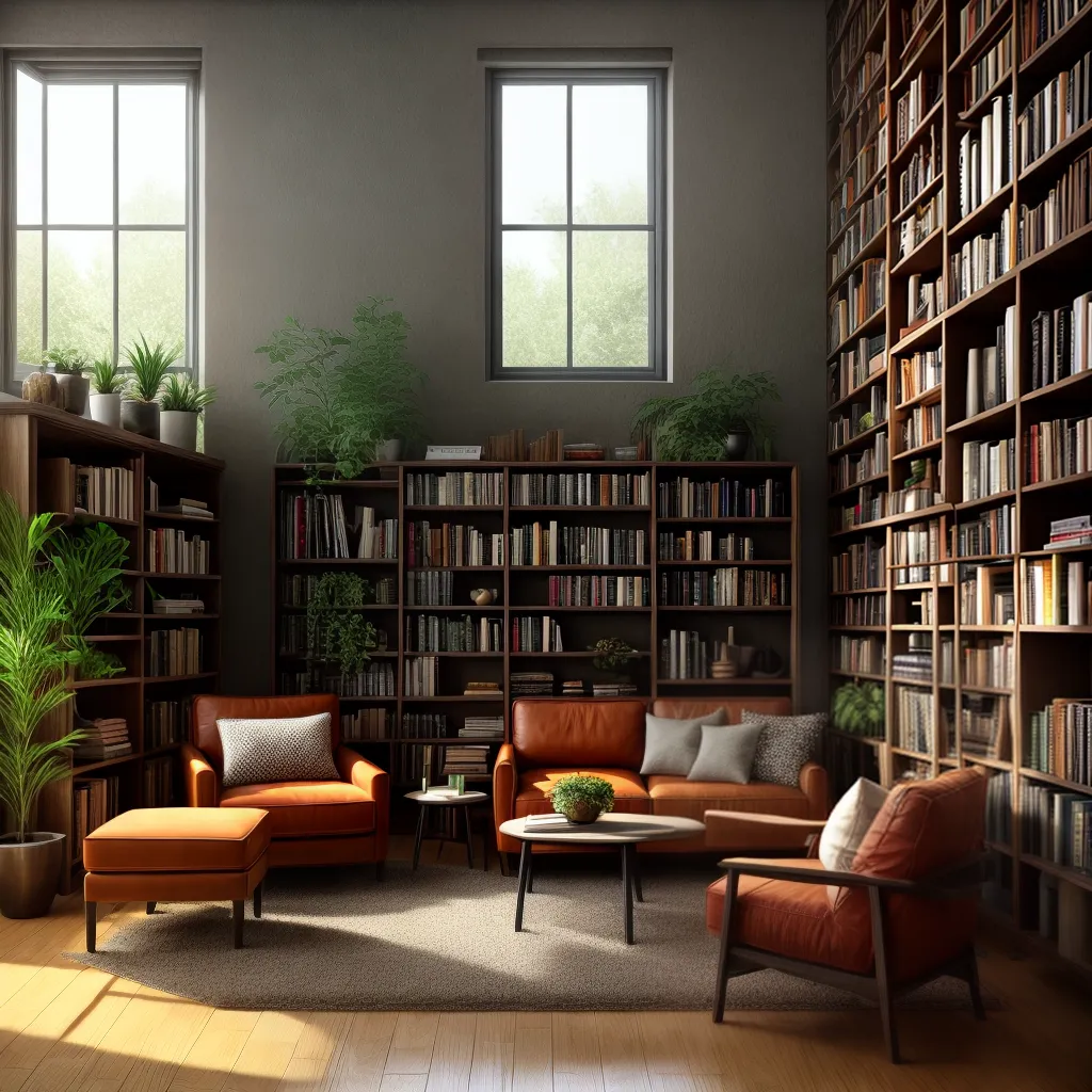 sala terrosa plantas livros ambiente