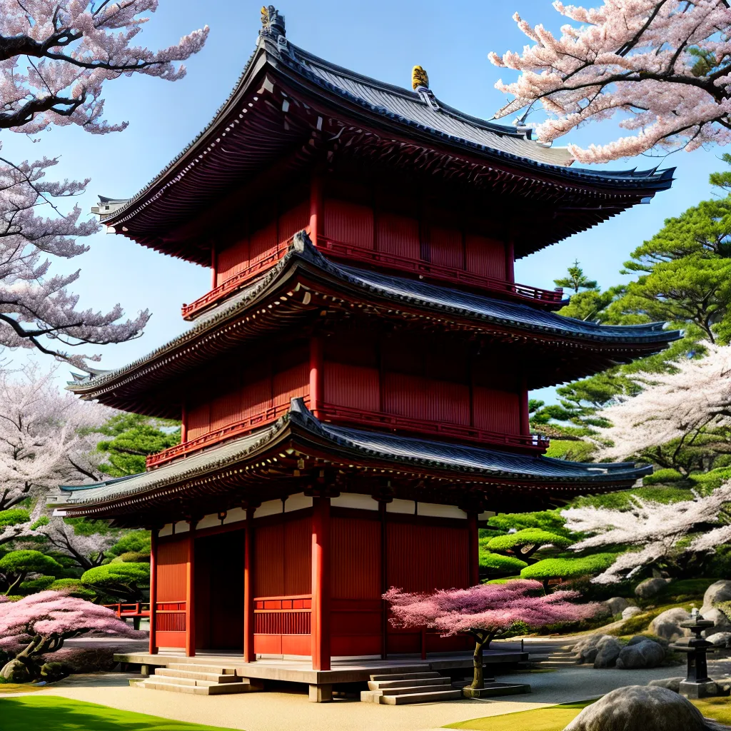 templo japones cerejeiras arquitetura elegante templo japones cerejeiras arquitetura elegante