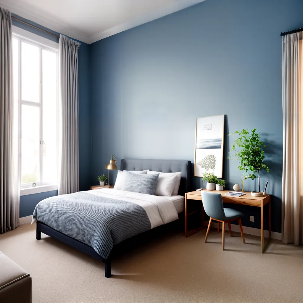 quarto sereno minimalista azul plantas